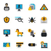 hacker icons flat set vecteur