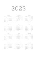 Modèle de journal de planificateur personnel calendrier 2023 dans un style strict classique. calendrier mensuel calendrier individuel minimalisme design sobre pour ordinateur portable professionnel. la semaine commence le dimanche vecteur