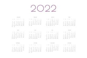 Planificateur individuel de modèle de calendrier 2022 dans un style classique minimaliste. la semaine commence le dimanche vecteur