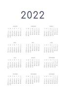 Planificateur individuel de modèle de calendrier 2022 dans un style classique minimaliste. la semaine commence le dimanche vecteur