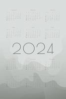 Calendrier 2024 avec vague fluide dégradé gris brouillard vecteur