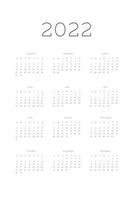 Planificateur individuel de modèle de calendrier 2022 dans un style classique minimaliste. la semaine commence le dimanche vecteur