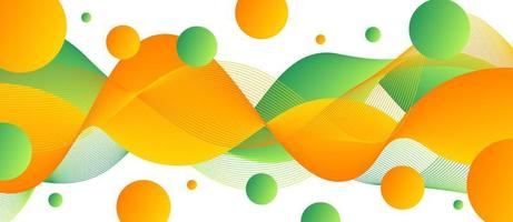 lignes abstraites colorées oranges, vagues vertes, cercle qui coule isolé sur fond blanc pour les éléments de conception vectorielle dans le concept de son, musique, technologie, science. vecteur