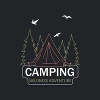 tente et arbres de noël avec une inscription, concept de camping. vecteur rétro dessiné à la main. pour des impressions sur des t-shirts, des affiches et à d'autres fins.