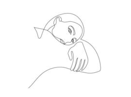 portrait de style minimaliste de vecteur. ligne femme impression féminine abstraite dessinée à la main. triste, dépression, pose. illustration monoline. vecteur