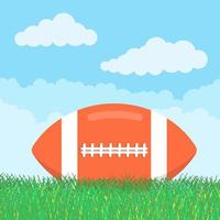 Le ballon de football américain orange se trouve sur le signe d'icône de conception de style plat d'herbe verte isolé sur fond de ciel. symbole du jeu de sport rugby ou football. vecteur