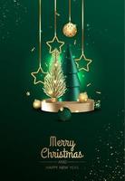 Affichage de podium de cercle 3D avec arbre de Noël. fond de vacances d'hiver. vecteur