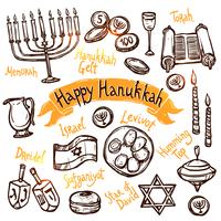 hanukkah doodle set vecteur