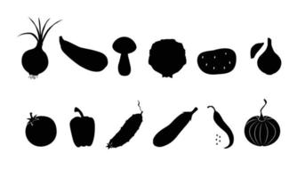 ensemble de divers légumes. silhouettes noires sur fond blanc. illustration vectorielle. vecteur