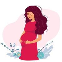 femme enceinte, illustration vectorielle concept dans un style dessin animé mignon, santé, soins, grossesse