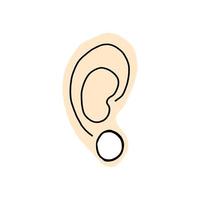 modification corporelle. oreille gauche d'un homme ou d'une femme avec un piercing dans l'oreille, des tunnels dans les oreilles. illustration vectorielle. vecteur