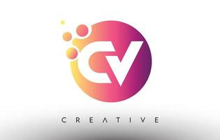 cv points bulles lettres dans un cercle. logo de conception de lettre cv avec vecteur de couleurs orange violet