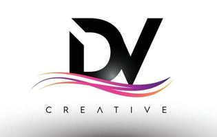 icône de conception de lettre de logo dv. lettres dv avec des lignes swoosh créatives colorées vecteur