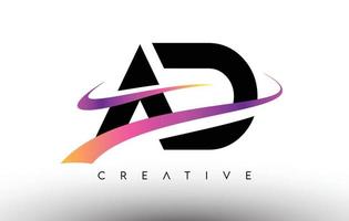 icône de conception de lettre de logo d'annonce. lettres publicitaires avec des lignes swoosh créatives colorées vecteur