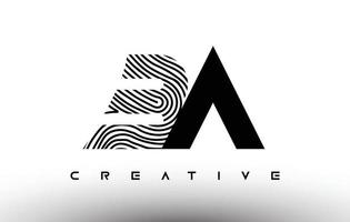 création de logo de lettre de zèbre d'empreinte digitale de ba. logo ba avec vecteur d'icône créative d'empreintes digitales