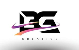icône de conception de lettre de logo bg. lettres bg avec des lignes swoosh créatives colorées vecteur