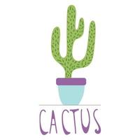 cactus dessinés à la main dans un pot en céramique coloré, style doodle, isolé sur fond blanc. vecteur