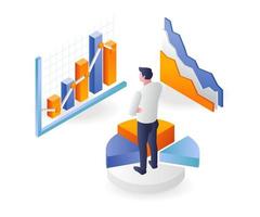 homme regardant un graphique à secteurs de données analytiques vecteur