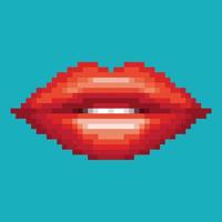 lèvre rouge, pixel 8 bits, style artistique, conception de bouche de femme. illustration vectorielle vecteur