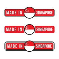 fabriqué à singapour étiquette, tampon ou logo. avec le drapeau national de singapour et le croissant de lune, icône étoiles vecteur