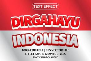 fête de l'indépendance de l'indonésie, effet de texte modifiable dirgahayu indonésie 3d vecteur