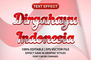 fête de l'indépendance de l'indonésie, effet de texte modifiable dirgahayu indonésie 3d vecteur