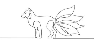 une ligne continue de renard à neuf queues isolé sur fond blanc. vecteur