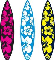planche de surf avec imprimé hibiscus fleur hawaii vecteur