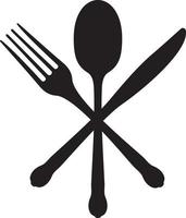 fourchette, cuillère et couteau silhouette croisée vecteur