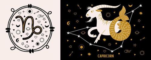 le capricorne est un signe du zodiaque. horoscope et astrologie. illustration vectorielle dans un style plat. vecteur