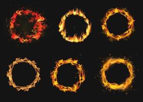 cercle de feu réaliste. anneau de feu flamme. cadre ardent rond. illustration - vecteur.