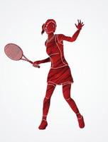 silhouette tennis féminin joueur action vecteur