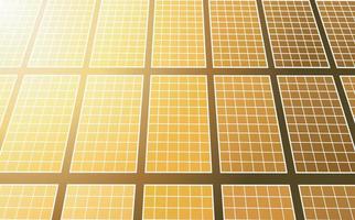 panneaux solaires fond 3d, soleil orange et usine de production d'énergie solaire vecteur