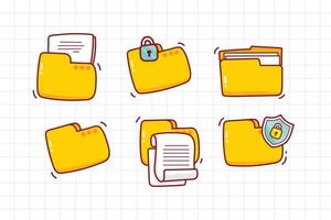 ensemble d'icônes de dossier jaune illustration d'art de dessin animé dessiné à la main vecteur