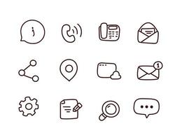 icône de contact signe de communication téléphone e-mail message illustration design dessiné à la main vecteur