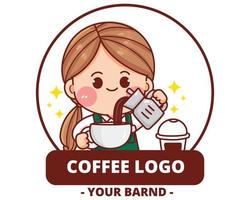 illustration d'art de dessin animé dessinés à la main logo café fille mignonne vecteur