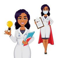 femme médecin afro-américaine portant un manteau blanc vecteur
