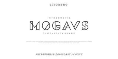 mogavs polices de l'alphabet abstrait minimal moderne. technologie de typographie, électronique, film, numérique, musique, avenir, police créative de logo. illustration vectorielle vecteur