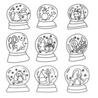 ensemble de boules de noël en verre avec décor festif, coloriage sur le thème de l'hiver vecteur