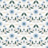 motif floral sans couture damassé. illustration vectorielle de fond calme avec des fleurs bleues sur blanc. vecteur