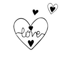 un élément du doodle est un cœur avec l'inscription love. une déclaration d'amour. illustration vectorielle. dessiné à la main. fête des femmes, fête des mères, saint valentin vecteur