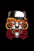 tigre avec fleur et chapeau vector illustration