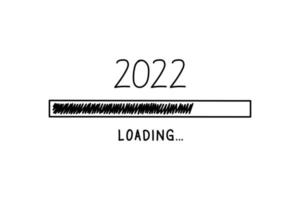 processus de chargement avant la nouvelle année 2022. Symbole de célébration du nouvel an 2022 dans le style doodle, illustration vectorielle. symbole de chargement dessiné à la main vecteur