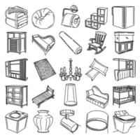 ensemble de conception d'outils de meubles et d'outils pour la maison vecteur d'icône. doodle dessinés à la main ou style d'icône de contour