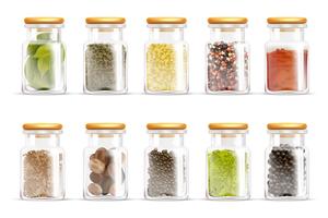 Herbes Spices Jars Icon Set vecteur