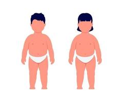 enfants en surpoids, obésité chez les garçons et les filles, signe avant-coureur du diabète. vérifier la santé. surpoids. illustration vectorielle