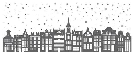 silhouette d'une rangée de maisons d'amsterdam. façades de vieux bâtiments européens pour la décoration de noël. maisons hollandaises. vecteur