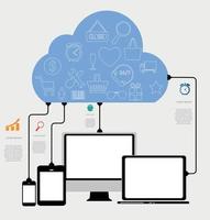 concept de cloud computing sur différents appareils électroniques. vecteur