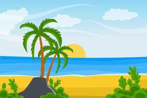 vue sur l'océan de palmiers et de soleil. illustration vectorielle de paysages d'été. vecteur
