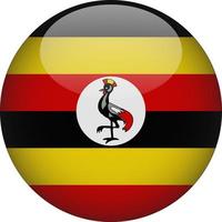 icône de bouton drapeau national arrondi 3d de l'ouganda vecteur